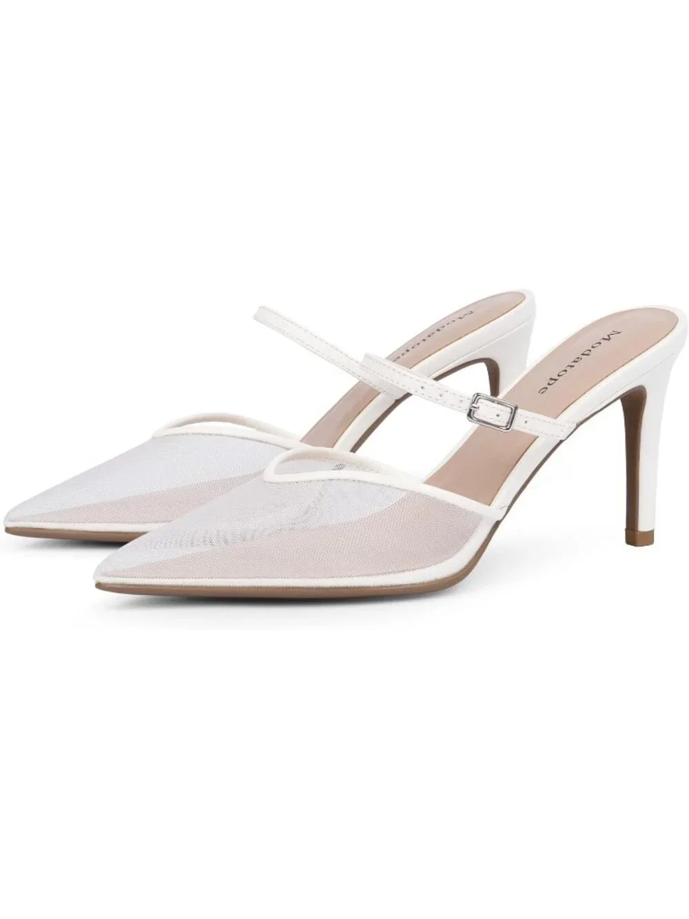 Women's White Pointed Toe Ankle Strap Stiletto Heels Party Mules Sandals Shoes